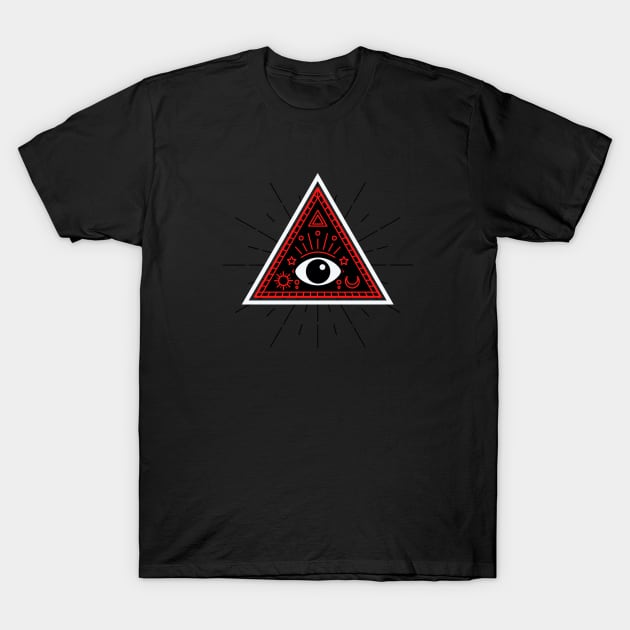 All Seeing eye - red and black with black eye T-Shirt by Just In Tee Shirts